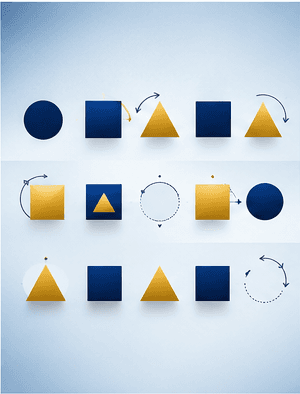 Abstract geometric shapes arranged in a pattern sequence on a clean background