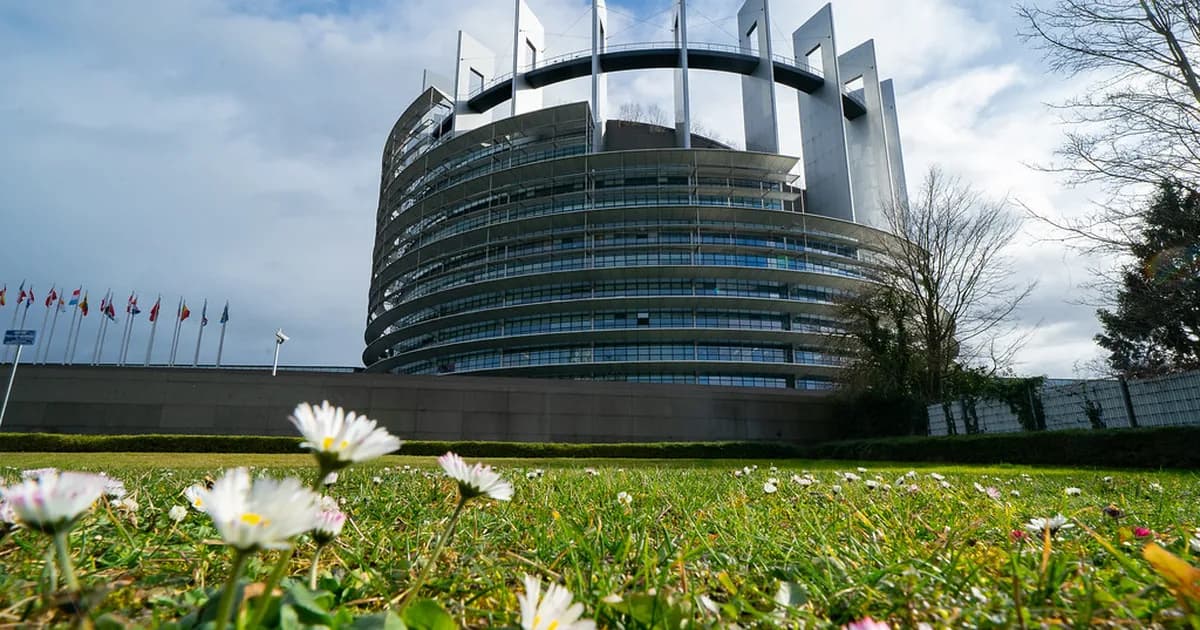 European Union flags in front of the European Parliament