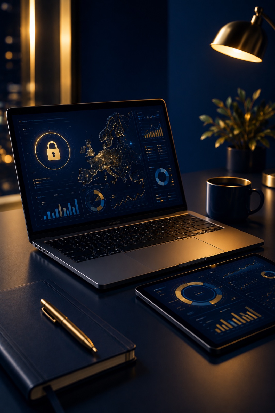 Online EPSO testing on the TAO platform — dashboards and a map of Europe on a laptop screen