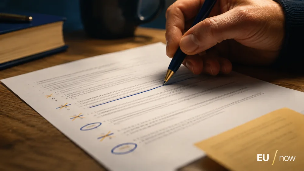 Main qui souligne et barre les options d'un test de raisonnement verbal